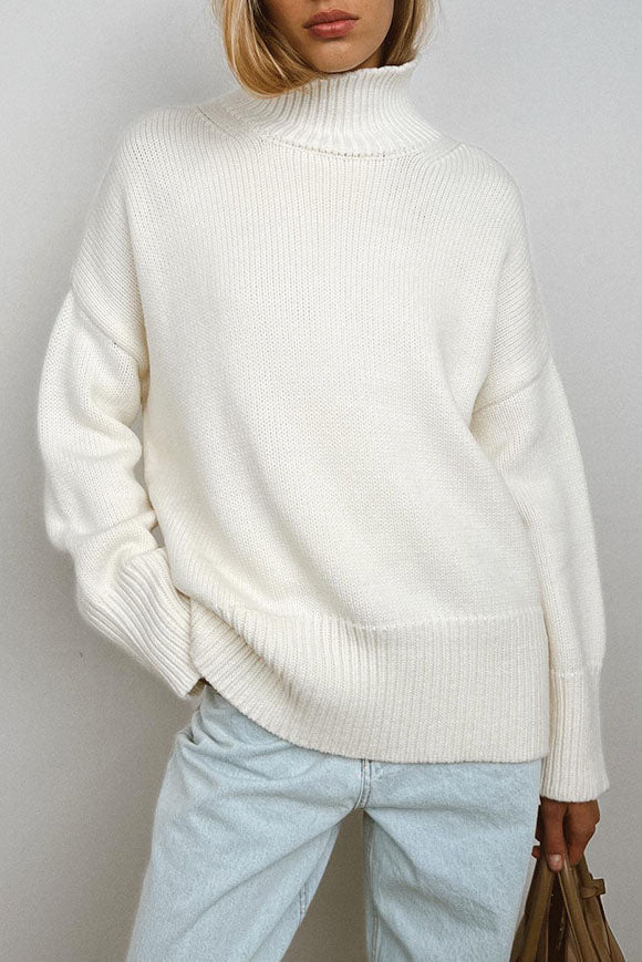 Creamtopmall Half turtleneck loose solid color knitted sweater