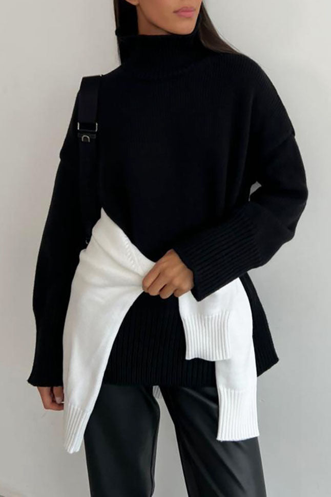 Creamtopmall Half turtleneck loose solid color knitted sweater