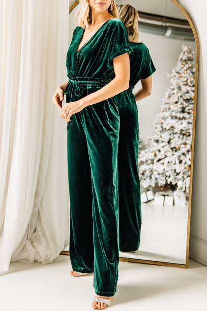 creamtopmall Holiday Vixen Emerald Green Velvet Jumpsuit