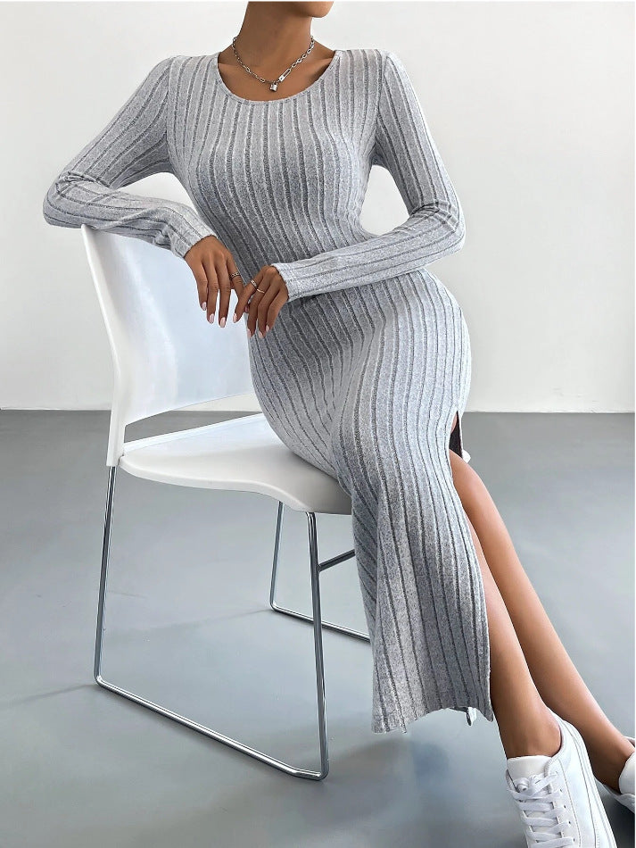 Creamtopmall CozyKnit slim fit slit knit maxi dress