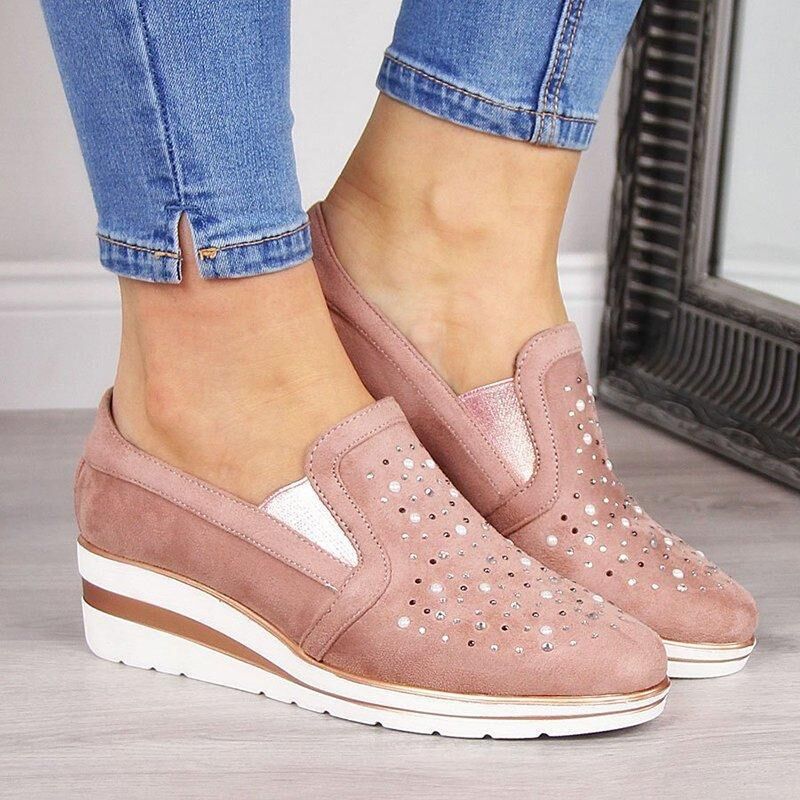 Creamtopmall Wedge Rhinestone inner Heightened Loafers