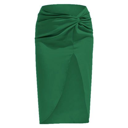 Creamtopmall High Waist Irregular Solid Satin Slit Skirt