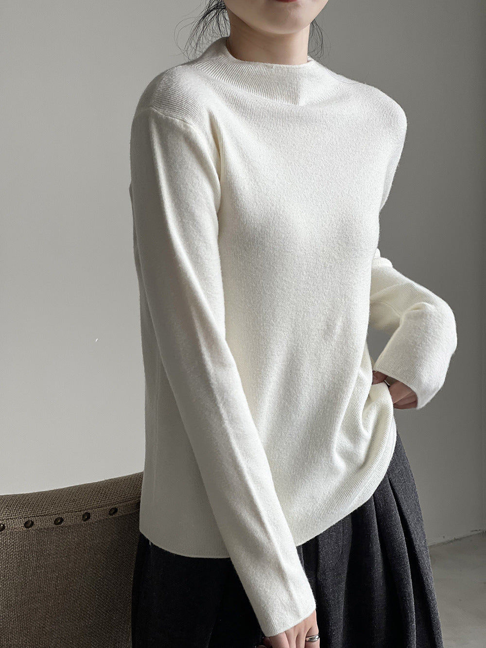 Creamtopmall Half turtleneck brushed soft touch sweater