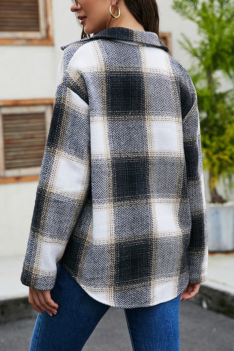 Creamtopmall Single-breasted Coarse Woven Plaid Shirt Jacket