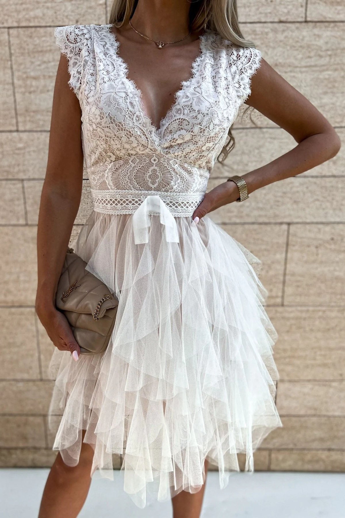 Creamtopmall Infinite Beauty Lace Tulle Midi Dress