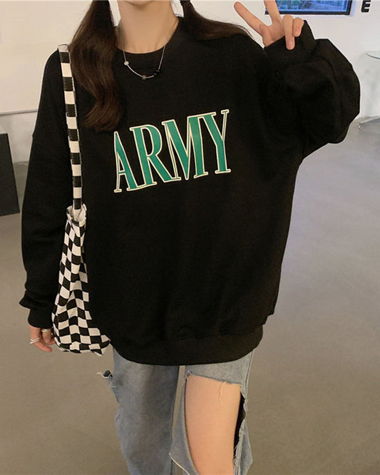 Creamtopmall Retro ARMY printed loose long-sleeved sweatshirt