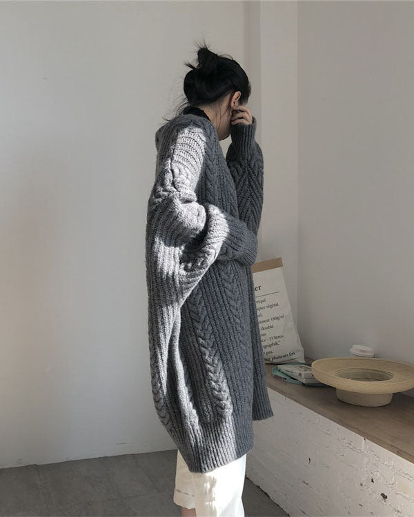 Creamtopmall Retro simple thickened loose twist long knitted cardigan