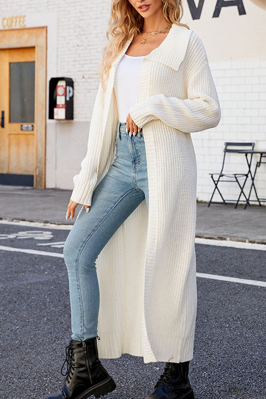 Creamtopmall Solid color lapel long knitted cardigan