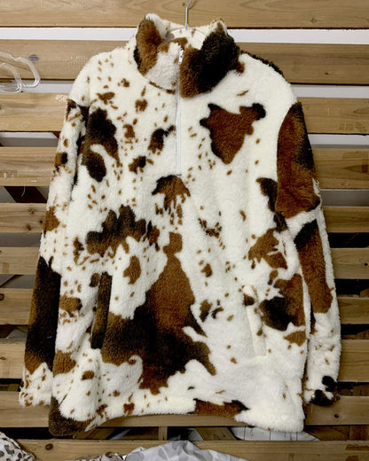 Creamtopmall Cow print polar fleece zipper sweatshirt