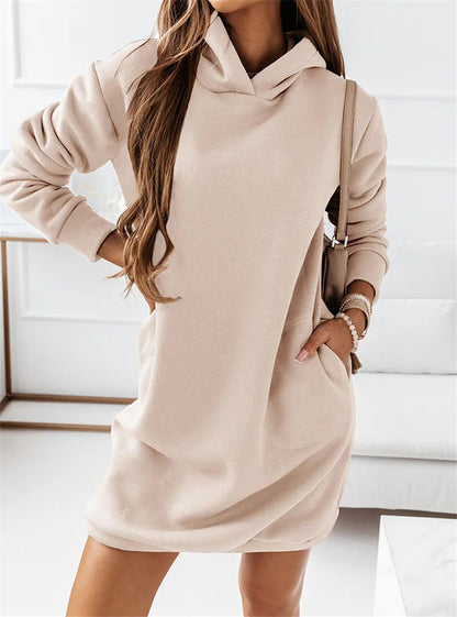 Creamtopmall Mid-length pockets hooded sweatshirt dress