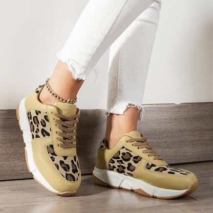 Creamtopmall Leopard-patterned Platform PU Sneakers