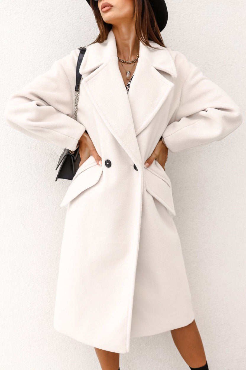 Creamtopmall Elegant Double-breasted Blazer-collar Long Woolen Coat