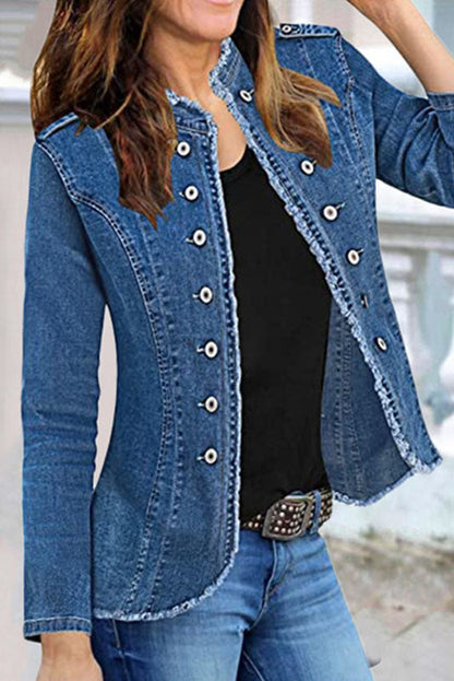 Creamtopmall Single-Breasted Collar Fitted Denim Jacket