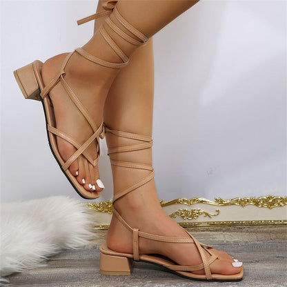 Creamtopmall Square open toe strappy square heel Roman sandals