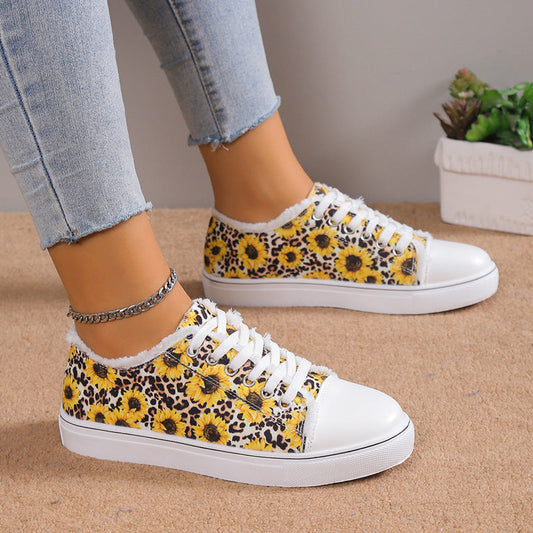 Creamtopmall Sunflower Leopard Print Canvas Slip-On Sneakers