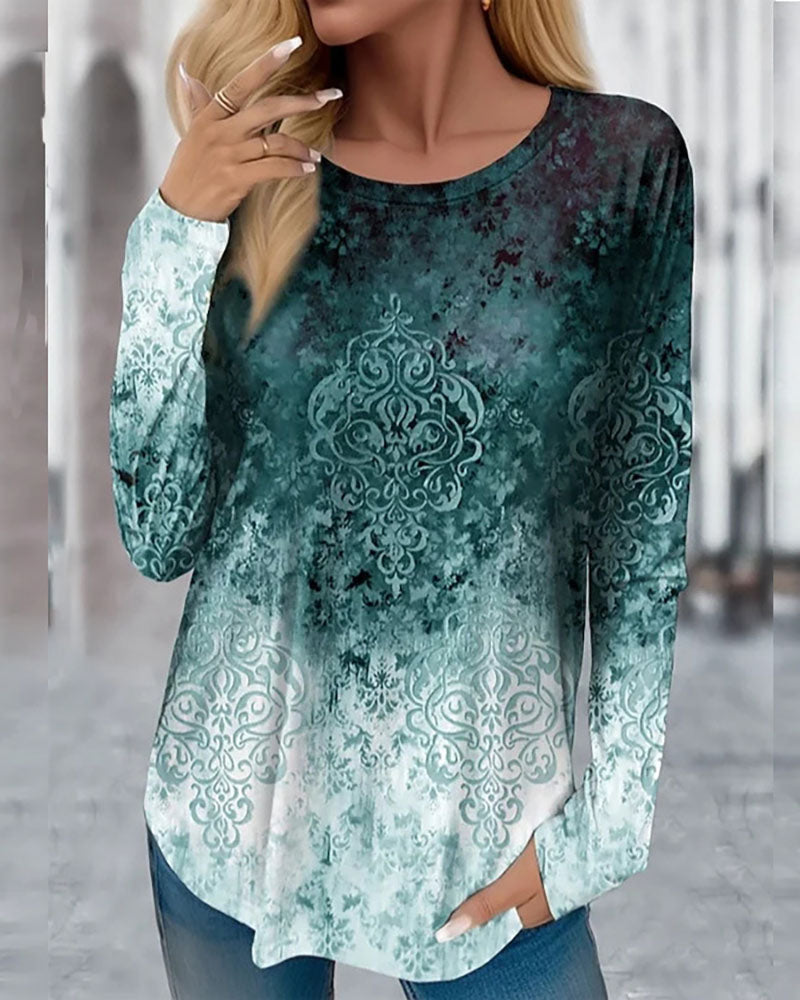 Creamtopmall Dark Green Tie Dye Printed Long Sleeve T-Shirt