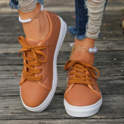 Creamtopmall Faux leather lace-up vented sneakers