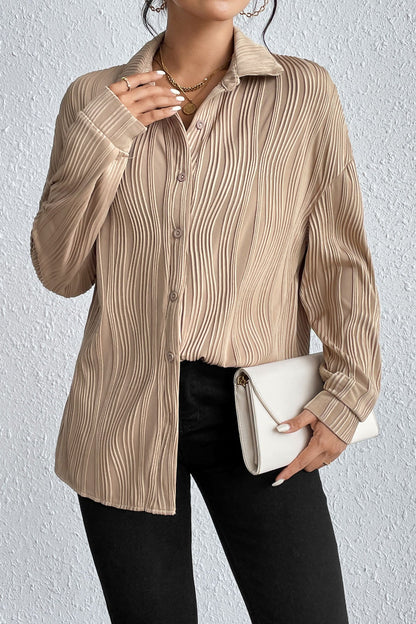 Creamtopmall Turn-down collar button-down textured shirt