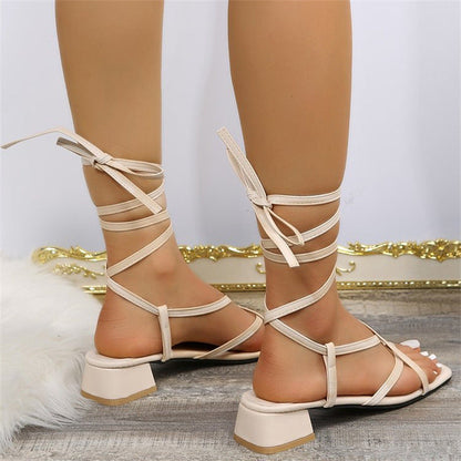 Creamtopmall Square open toe strappy square heel Roman sandals