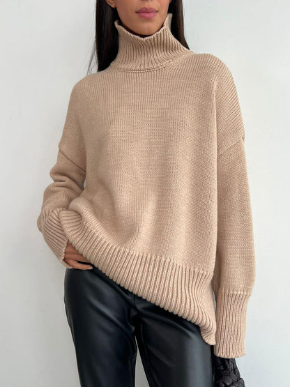 Creamtopmall Half turtleneck loose solid color knitted sweater