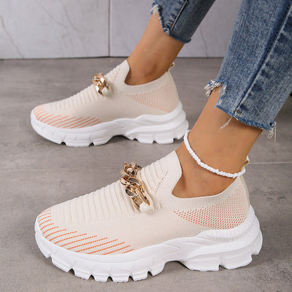 Creamtopmall Metal chain thick breathable fly knit sneakers