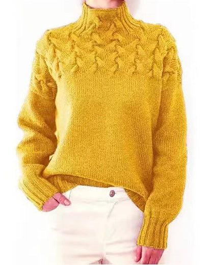 Creamtopmall Unique braided turtleneck pullover sweater