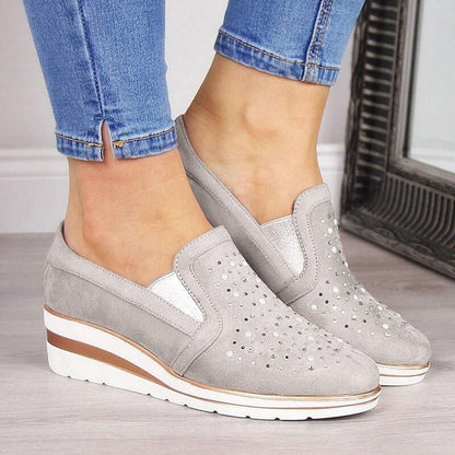 Creamtopmall Wedge Rhinestone inner Heightened Loafers