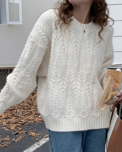 Creamtopmall Wheat twist loose knitted pullover sweater