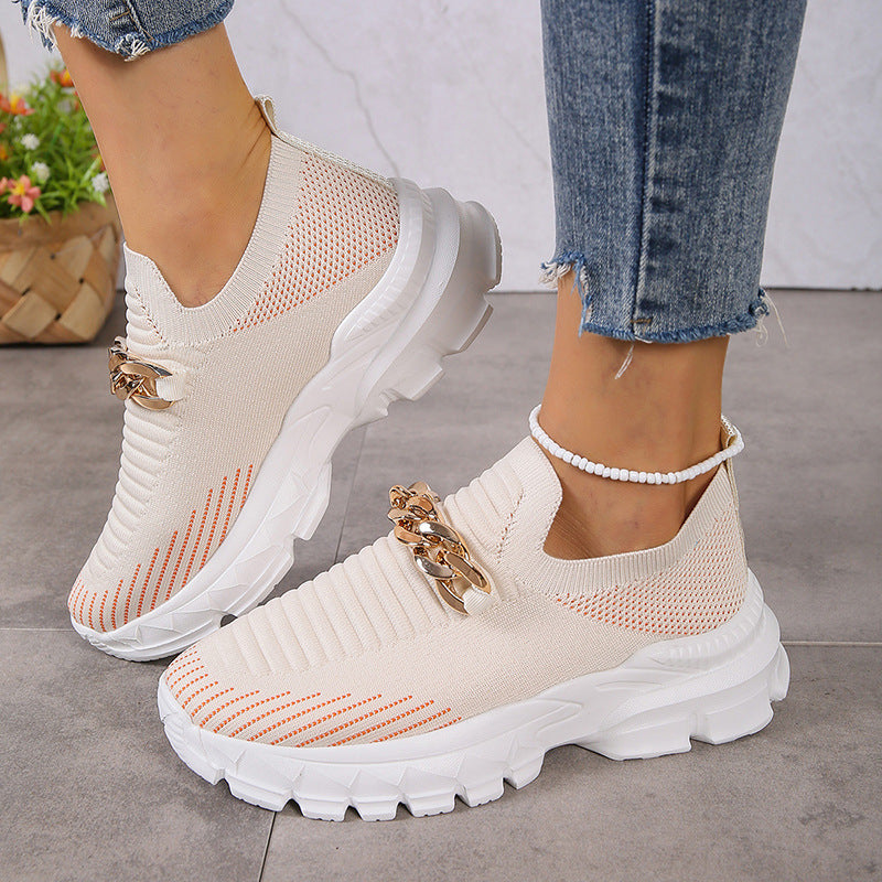 Creamtopmall Metal chain thick breathable fly knit sneakers