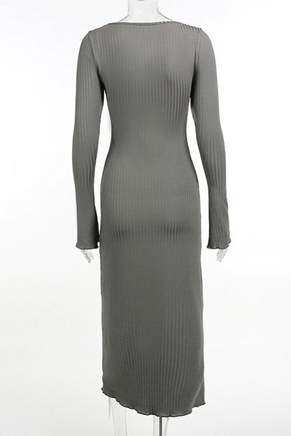 Creamtopmall Square neck A-hem long-sleeved knitted dress