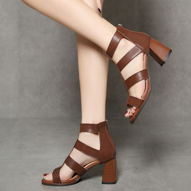 Creamtopmall Retro Thin strap Thick heel Roman Sandals