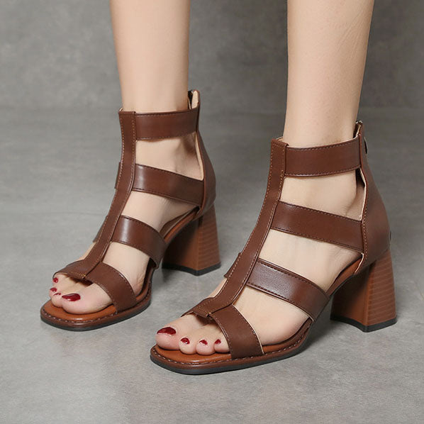 Creamtopmall Retro Thin strap Thick heel Roman Sandals