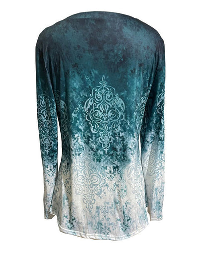 Creamtopmall Dark Green Tie Dye Printed Long Sleeve T-Shirt