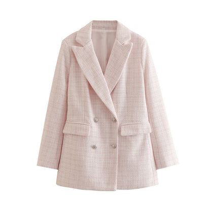 Creamtopmall Tweed Blazer Vintage Double Breasted Coat