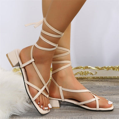 Creamtopmall Square open toe strappy square heel Roman sandals