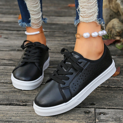 Creamtopmall Faux leather lace-up vented sneakers