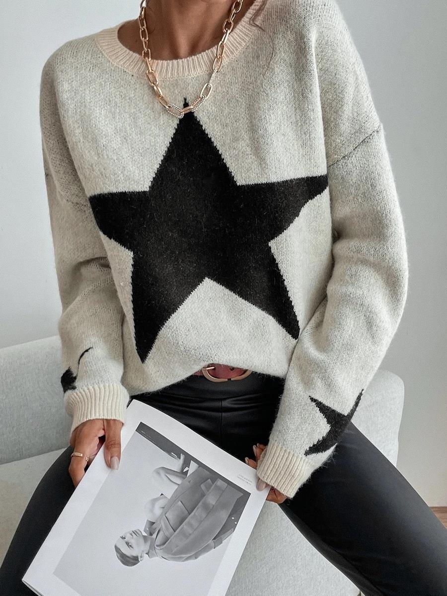 Creamtopmall Big Stars pullover crew neck sweater