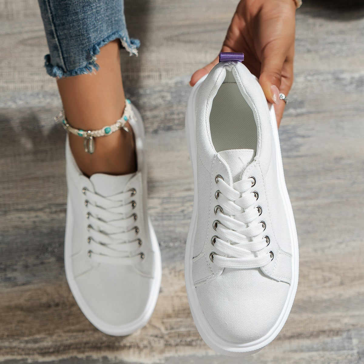 Creamtopmall It's Time White Canvas Sneakers