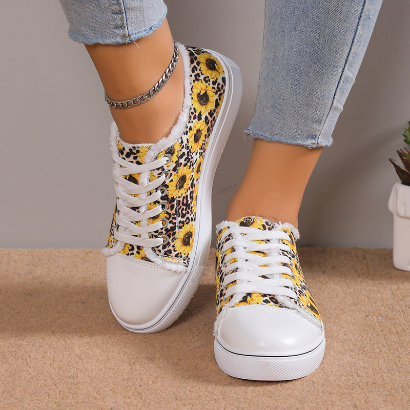 Creamtopmall Sunflower Leopard Print Canvas Slip-On Sneakers