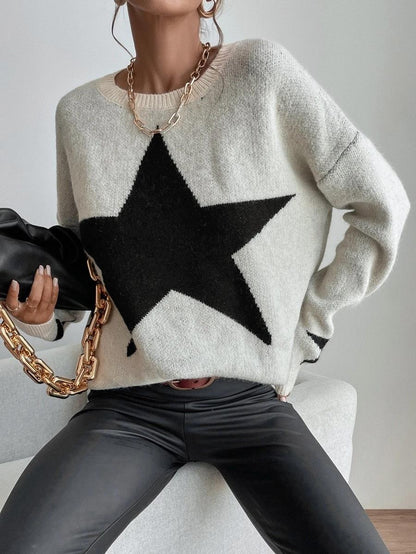 Creamtopmall Big Stars pullover crew neck sweater