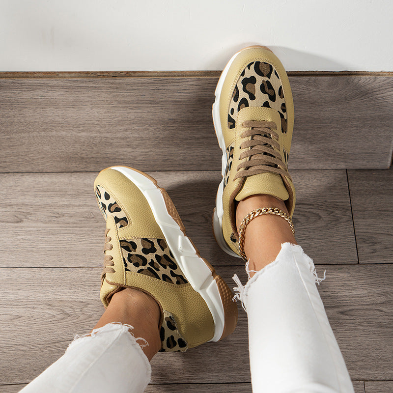 Creamtopmall Leopard-patterned Platform PU Sneakers