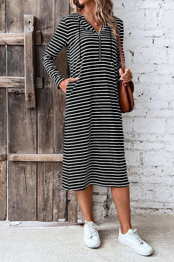 Creamtopmall Striped hooded slim long sleeve dress