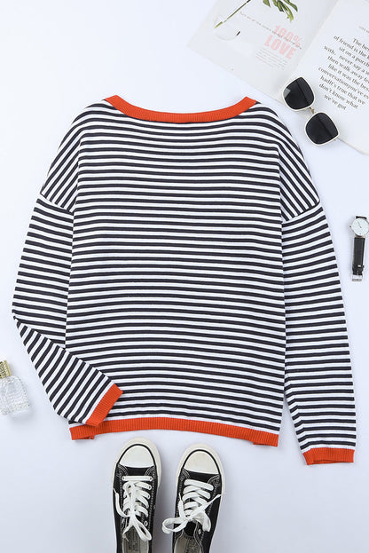 Creamtopmall Contrast striped drop shoulder sweater