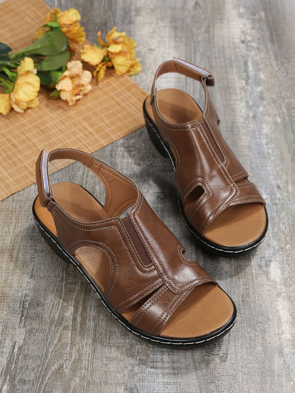 Creamtopmall Velcro-stitched cutout chunky heel open toe sandals