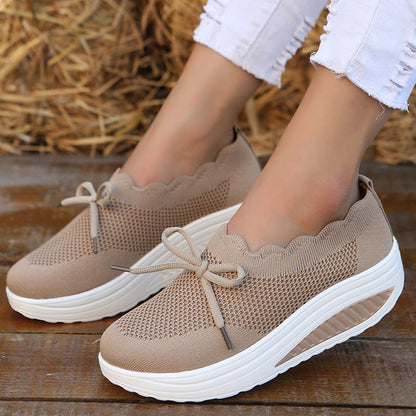 Creamtopmall Flyknit Mesh Platform Bow Sneakers