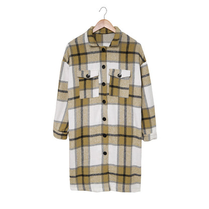 Creamtopmall Lapel Knit Long casual Tweed Plaid Jacket