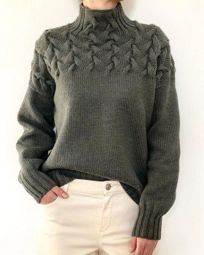 Creamtopmall Unique braided turtleneck pullover sweater