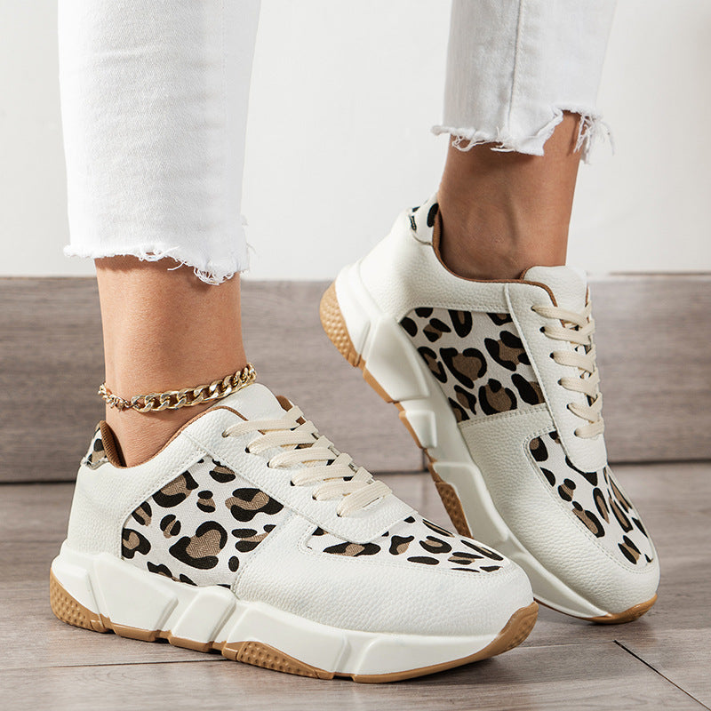 Creamtopmall Leopard-patterned Platform PU Sneakers