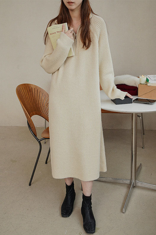 Creamtopmall Half-zip above-the-knee knitted dress