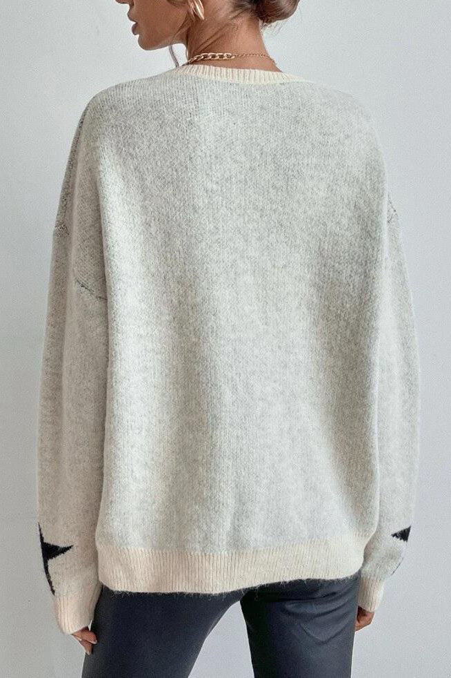 Creamtopmall Big Stars pullover crew neck sweater